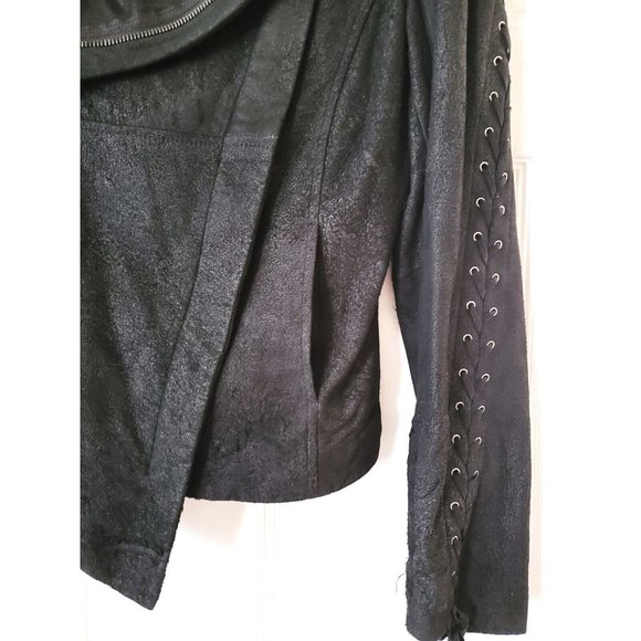GAR-DE DESIGNER WOMENS BLACK DISTRESSED SUEDE ASYMMETRIC BIKER JACKET NWT - Picture 5 of 12